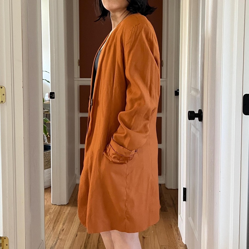Vintage 90s orange long Rayon blazer oversized classic minimalist large office - Picture 4 of 15